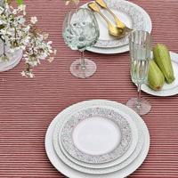 Laura Ashley tafelkleed oxblood rood streep 140x240cm - thumbnail