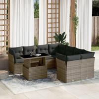9-delige Loungeset met kussens poly rattan grijs - thumbnail