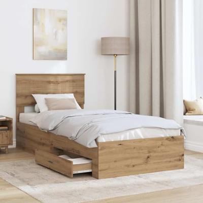 Bedframe met hoofdeinde Artisan Eiken 90 x 190 cm Bewerkt hout
