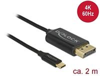 Delock 83710 USB-C-kabel DisplayPort / USB Aansluitkabel USB-C stekker, DisplayPort-stekker 2 m Zwart Vergulde steekcontacten, 4K UHD - thumbnail