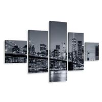 Schilderij - Brooklyn Bridge bij Avond, 3 maten, Premium Print - thumbnail