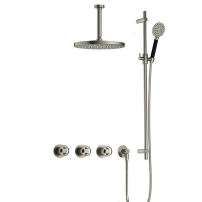 Hotbath Cobber - CW7067 - Inbouw Regendoucheset - Geborsteld Nikkel - 2 Stopkranen - Thermostatisch - Plafondbuis 15 cm - Hoofddouche 300 mm - Ronde Handdouche 3 Standen - Glijstang 900 mm - met M106 - Waterbesparend