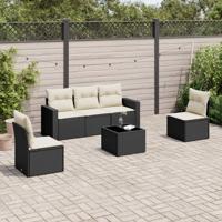 6-delige Loungeset met kussens poly rattan zwart - thumbnail
