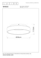 Lucide MIRAGE - Plafonnière - Ø 38 cm - LED Dimb. - 1x22W 2700K - Wit - thumbnail
