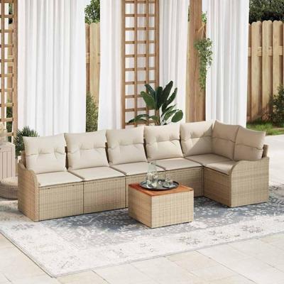 Tuinbankenset met opslag 7 pcs Beige en Crème poly rattan