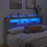 Hoofdeinde met LED 180x18,5x103,5 cm bewerkt hout betongrijs - thumbnail