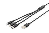 Digitus AK-300160-010-S USB-laadkabel Apple Lightning stekker, USB-A stekker, USB-C stekker, USB-micro-B stekker 1.00 m Zwart Extreem robuust gevlochten - thumbnail