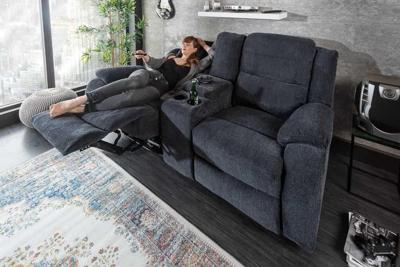 Exclusieve 2-zits bioscoopfauteuil HOLLYWOOD donkergrijze tv-fauteuil met bekerhouder - 39979