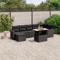 8-delige Loungeset met kussens poly rattan zwart - thumbnail