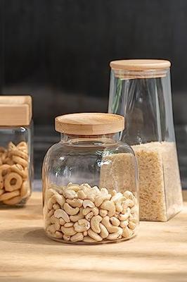 J-Line voorraadpot Tom - glas|bamboe - transparant|naturel - small