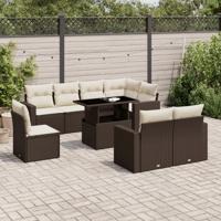 9-delige Loungeset met kussens poly rattan bruin - thumbnail