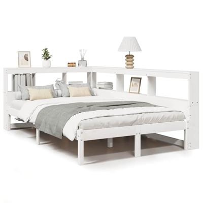 Bed met boekenkast zonder matras grenenhout wit 150x200 cm - thumbnail