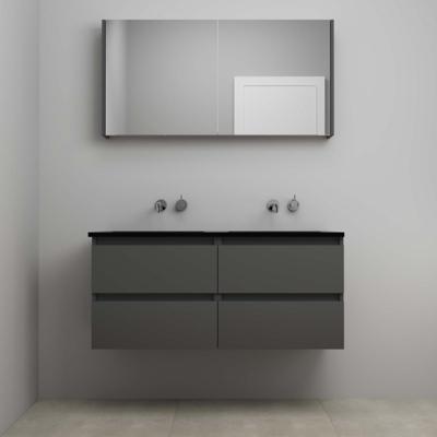 On-Line Badkamermeubelset - 120 cm - Voorgemonteerd - Ladestructuur - Acryl Wastafel - zonder Kraangat - Spiegelkast - Mat Antraciet