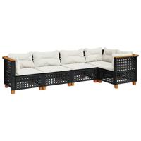 5-delige Loungeset met kussens poly rattan zwart - thumbnail