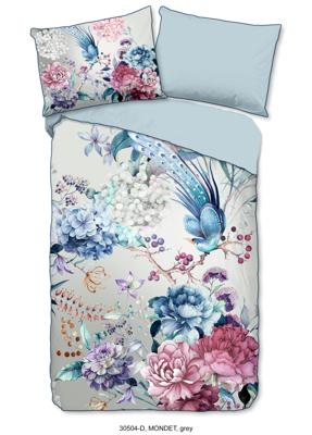 Descanso Dekbedovertrek "bloemen" - Grijs - (140x200/220 cm) - Biologisch Katoen satijn