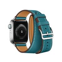 Voor Apple Watch 3/2/1 generatie 42mm universele lederen dubbele-lus strap (blauw) - thumbnail