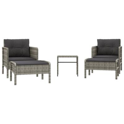 5-delige Loungeset met kussens poly rattan grijs 5-delige Loungeset met kussens poly rattan grijs