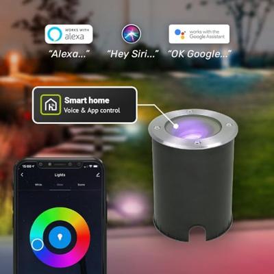 Lilly Smart Grondspot buiten - 4,8 Watt 345 lumen - RGBWW - Wifi + Bluetooth - Kantelbaar - Bestuurbaar via app - IP67 - Google Home, Amazon Alexa en Siri - RVS Lilly Smart Grondspot buiten - 4,8 Watt 345 lumen - RGBWW - Wifi + Bluetooth - Kantelbaar - Bestuurbaar via app - IP67 - Google Home, Amazon Alexa en Siri - RVS