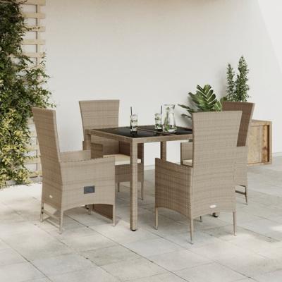 5-delige Tuinset met kussens poly rattan beige - thumbnail
