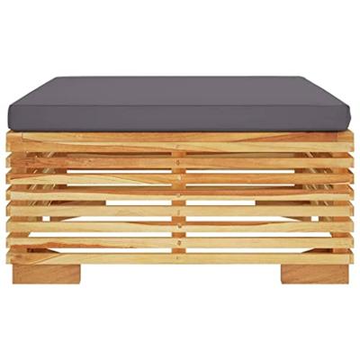 Tuinvoetenbank met donkergrijs kussen massief teakhout