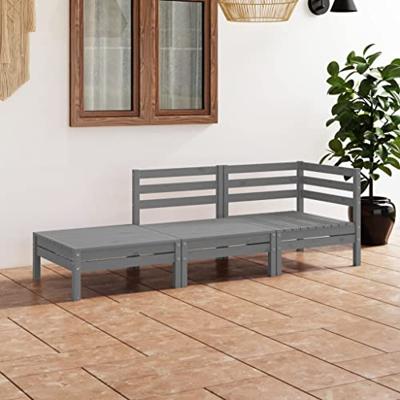 3-delige Loungeset massief grenenhout grijs