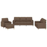 4-delige Loungeset met kussens stof bruin - thumbnail