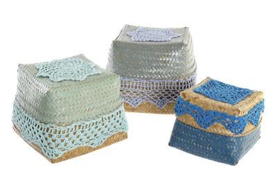 Mandenset DKD Home Decor Katoen Bamboe (22 x 27 x 27 cm)