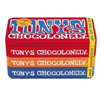 Chocolade Tony&apos;s Chocolonely puur-melk en karamel zeezout blik 540gr | 8 stuks - thumbnail