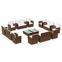 16-delige Loungeset met kussens poly rattan bruin - thumbnail
