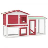 VidaXL Konijnenhok voor buiten groot 145x45x84 cm hout rood en wit - thumbnail