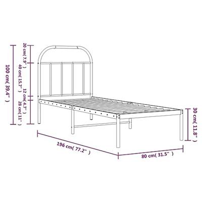 Bedframe met hoofdbord metaal zwart 75x190 cm