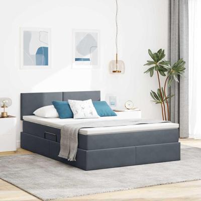 Bed met LED -striplichten Donkergrijs 140 x 190 cm Fluweel