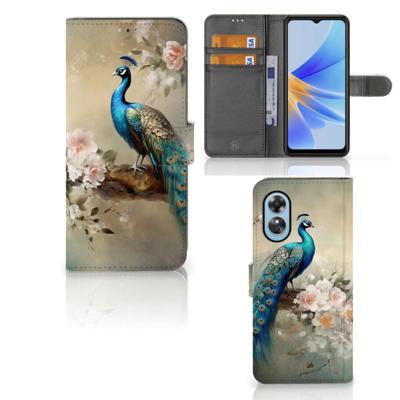 Telefoonhoesje | Met pasjeshouder | voor OPPO A17 Vintage Pauwen
