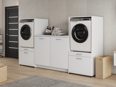 Kast WASHING 2 machines naast elkaar met kast met werkblad wit Kast WASHING 2 machines naast elkaar met kast met werkblad wit