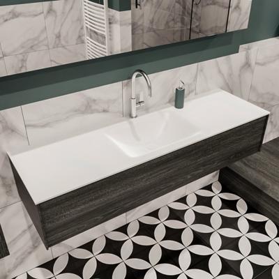 Mondiaz Lush Cloud badmeubel eiken Dark brown 150 cm 1 lade solid surface enkele spoelbak midden 1 kraangat