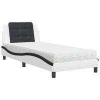 Bed met matras kunstleer wit en zwart 160x200 cm - thumbnail