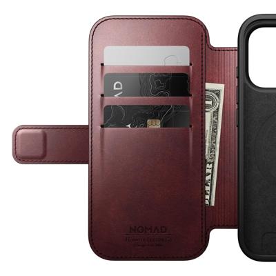 Nomad Horween lederen folio iPhone 17 Pro - Burgundy Nomad Horween lederen folio iPhone 17 Pro - Burgundy