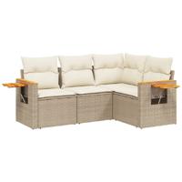 4-delige Loungeset met kussens poly rattan beige - thumbnail