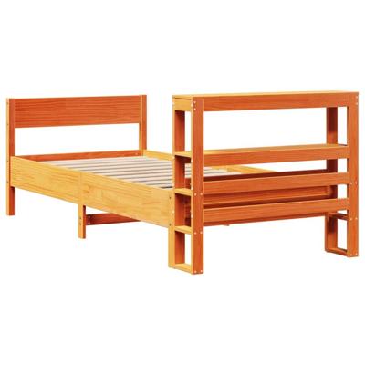 Bedframe zonder matras massief grenenhout wasbruin 75x190 cm