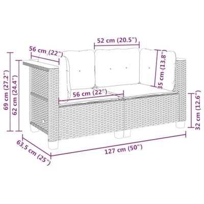 Tuinhoekbanken 2 st met kussens poly rattan grijs - thumbnail
