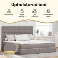 Opbergbed met LED met matras Taupe 180 x 200 cm Polyester - thumbnail