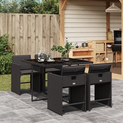 5-delige Tuinset met kussens poly rattan zwart - thumbnail