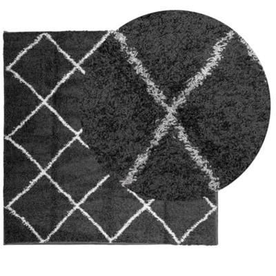 Vloerkleed shaggy hoogpolig modern 240x240 cm zwart en crme