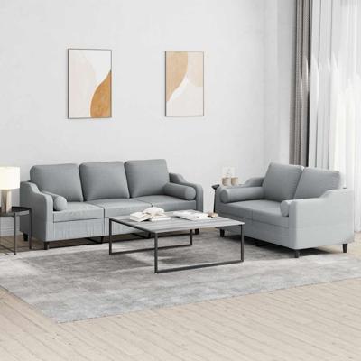 3-delige Loungeset met kussens stof lichtgrijs
