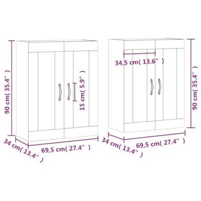 Hangkasten 2 st bewerkt hout grijs sonoma eikenkleurig