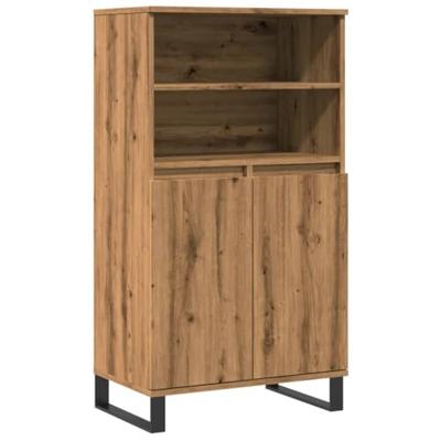 Hoge kast 60x36x110 cm bewerkt hout artisanaal eikenkleur