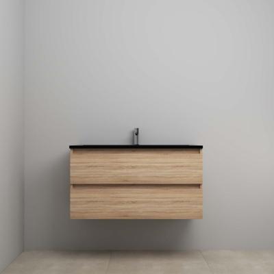 On-Line Onderkast - 100 cm - Voorgemonteerd - Ladestructuur - Acryl Wastafel - 1 Kraangat - Eiken