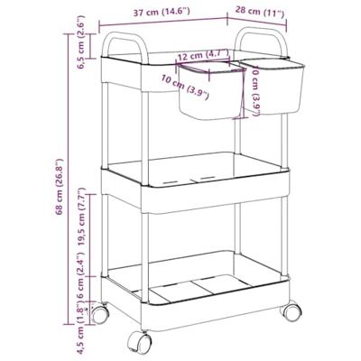 VidaXL Opbergtrolley 3-laags 37x28x68 cm acryl transparant