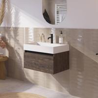 Saqu Gaia badmeubel incl. glans witte wastafel 60x46x39cm kasteel bruin - zwarte greeplijst - thumbnail