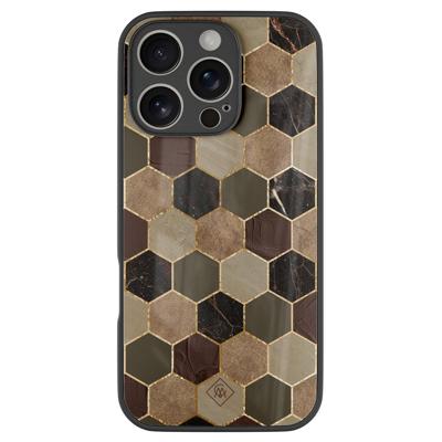 iPhone 16 Pro glazen hardcase - Kubus bruin groen